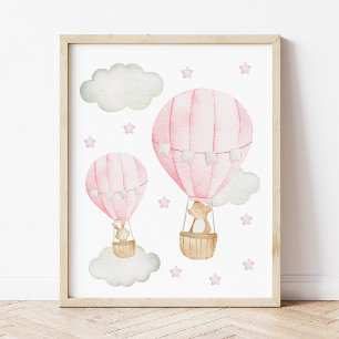 Roze hete luchtballon, Schattige dieren, Meisjeska Poster