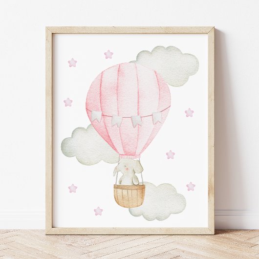 Roze hete luchtballon, stutdieren, meisjesserij muurkunst sets