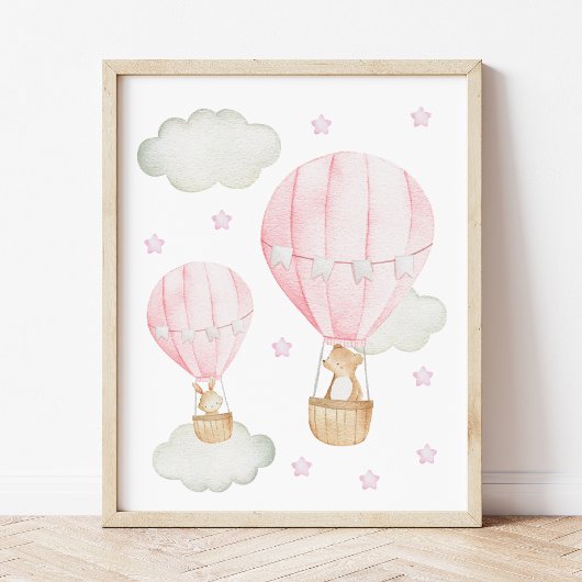 Roze hete luchtballon, stutdieren, meisjesserij poster
