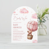 Roze Hete Luchtballon Teddy Bear Arch Baby shower Kaart (Staand voorkant)
