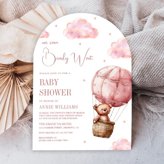 Roze Hete Luchtballon Teddy Bear Arch Baby shower Kaart