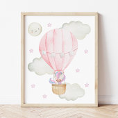Roze hete luchtballon, unicorn, sterren, meisjesse muurkunst sets