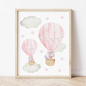 Roze hete luchtballon, unicorn, sterren, meisjesse muurkunst sets