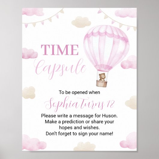 Roze Hete Luchtballon Verjaardag Tijd Capsule Post Poster (Voorkant)