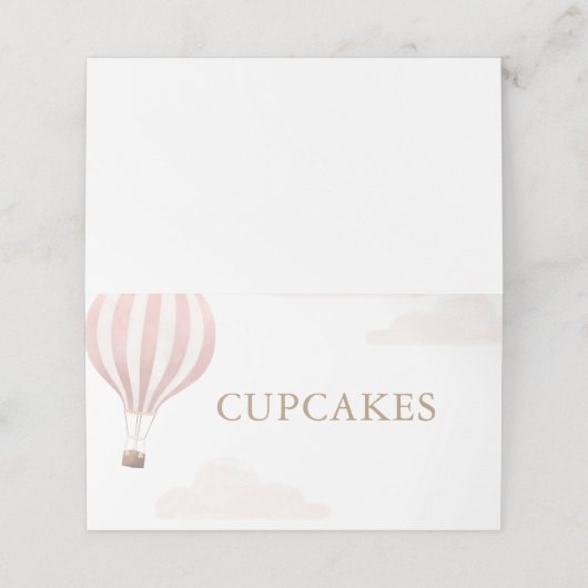 Roze Hete Luchtballon Verjaardag Voedsel Etiketten Plaatskaartje (Buitenkant ongevouwen)