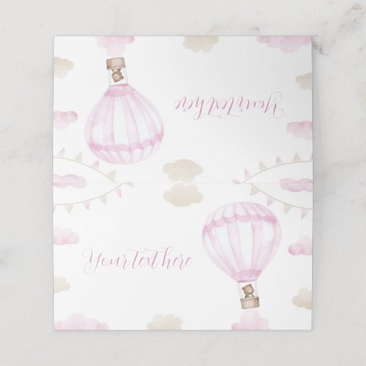 Roze Hete Luchtballon Verjaardag Voedsel Plaats Ka Plaatskaartje (Buitenkant ongevouwen)
