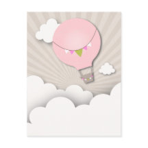 Roze hete luchtballon verjaardagsfeest Briefkaart