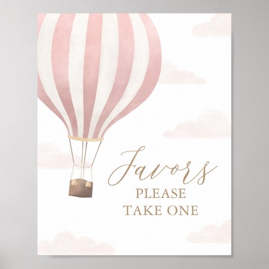 Roze Hete Luchtballon Verjaardagsgunsten Teken Poster (Voorkant)