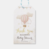 Roze Hete Luchtballon Wolken Baby shower Cadeaulabel (Voorkant)