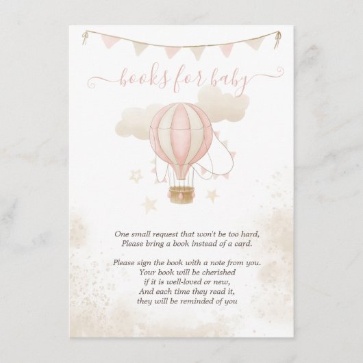 Roze Hete Luchtballon Wolken Baby shower Informatiekaartje (Voorkant)