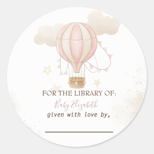 Roze Hete Luchtballon Wolken Baby shower Ronde Sticker (Voorkant)
