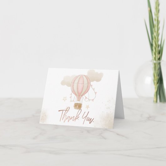 Roze Hete Luchtballon Wolken Bedankkaart (Voorkant)