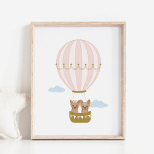 Roze Hete Luchtballon Yorkshire Nursery Poster