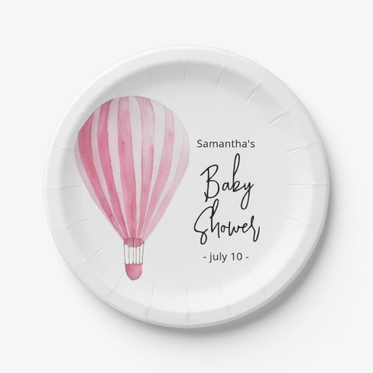 Roze heteluchtballon Baby shower Papieren Bordje (Voorkant)