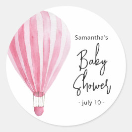 Roze heteluchtballon Baby shower Ronde Sticker