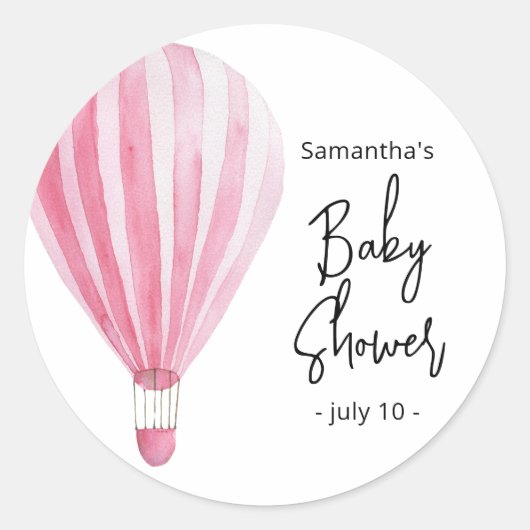 Roze heteluchtballon Baby shower Ronde Sticker (Voorkant)