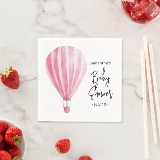 Roze heteluchtballon Baby shower Servet (Insitu)