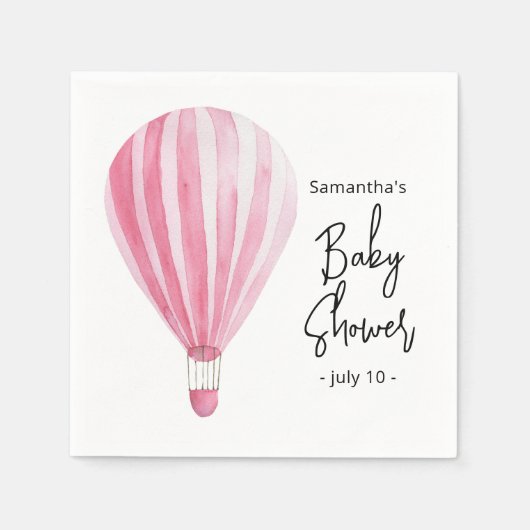 Roze heteluchtballon Baby shower Servet (Voorkant)