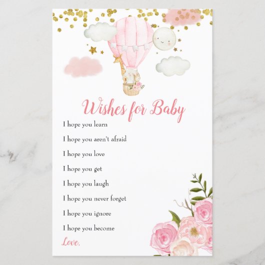 Roze heteluchtballon Floral Wishes for Baby Card (Voorkant)