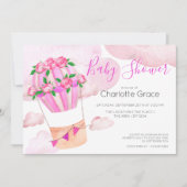 Roze heteluchtballon in het Baby shower wolken Kaart (Voorkant)