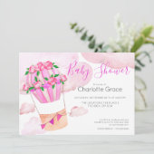 Roze heteluchtballon in het Baby shower wolken Kaart (Staand voorkant)