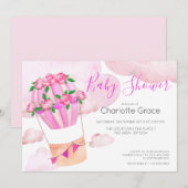 Roze heteluchtballon in het Baby shower wolken Kaart (Voorkant / Achterkant)