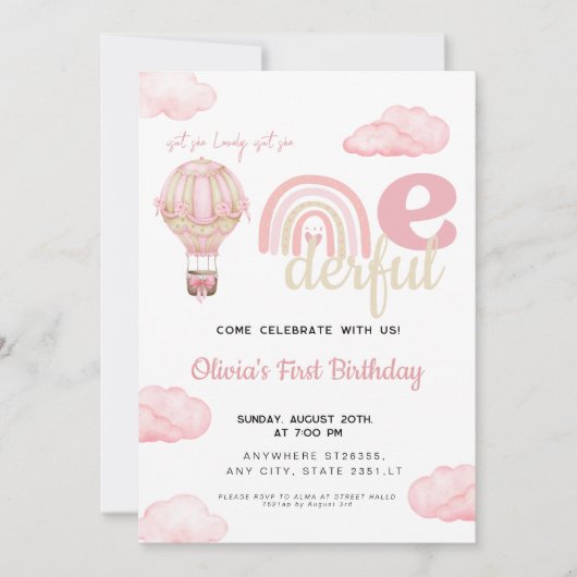 Roze heteluchtballon is geen prachtige verjaardag kaart (Voorkant)