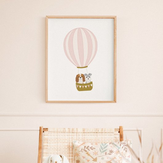 Roze heteluchtballon met Dogs Nursery Poster