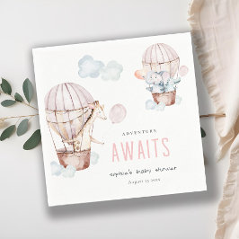 Roze heteluchtballon Safari Animals Baby shower Servet