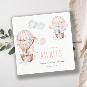 Roze heteluchtballon Safari Animals Baby shower Servet