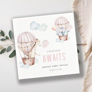 Roze heteluchtballon Safari Animals Baby shower Servet