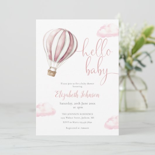 Roze heteluchtballonmeisje alles in één Baby showe Kaart (Staand voorkant)