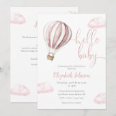 Roze heteluchtballonmeisje alles in één Baby showe Kaart (Voorkant / Achterkant)