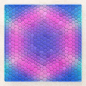 Roze hexagon-mozaïek op blauwe gradiënt glazen onderzetter (Voorkant)