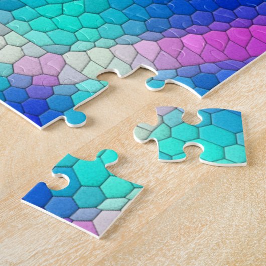 Roze hexagon-mozaïek op blauwe gradiënt legpuzzel (Zijkant)