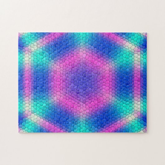 Roze hexagon-mozaïek op blauwe gradiënt legpuzzel (Horizontaal)