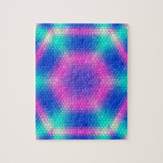 Roze hexagon-mozaïek op blauwe gradiënt legpuzzel (Verticaal)