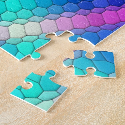 Roze hexagon-mozaïek op blauwe gradiënt legpuzzel (Zijkant)