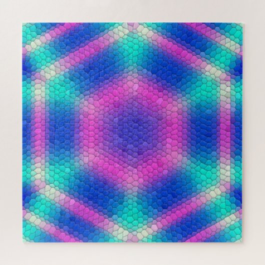 Roze hexagon-mozaïek op blauwe gradiënt legpuzzel (Horizontaal)