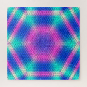 Roze hexagon-mozaïek op blauwe gradiënt legpuzzel