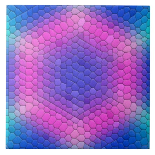 Roze hexagon-mozaïek op blauwe gradiënt tegeltje (Voorkant)