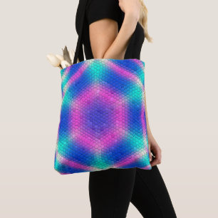 Roze hexagon-mozaïek op een blauwe gradiënt tote bag