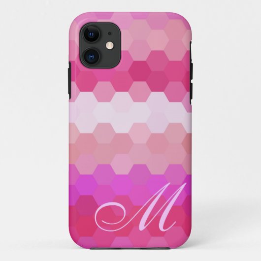 Roze hexagon Patroon en Monogram Case-Mate iPhone Case (Achterkant)
