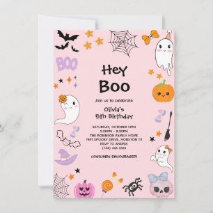 Roze Hey Boo Schattig Geest Halloween 5e Verjaarda Kaart