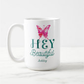 Roze Hey Mooie Quote Groene Typografie Koffiemok (Links)