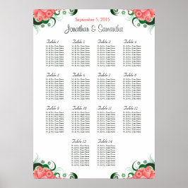 Roze Hibiscus 14 Wedding Tables Seating Charts Poster