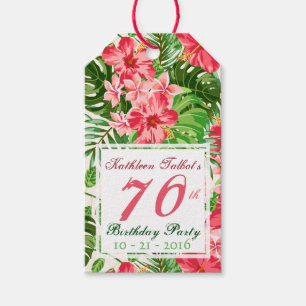Roze Hibiscus 70th Birthday Party Gift Label Cadeaulabel