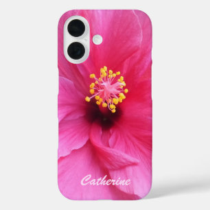 Roze Hibiscus aangepaste telefoonnummers iPhone 16 Hoesje