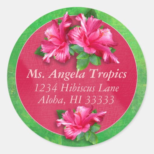 Roze Hibiscus Adres Stickers (Voorkant)