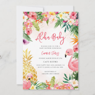 Roze Hibiscus Aloha Meisje Baby Shower Kaart